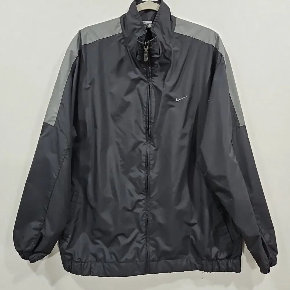 Nike Nylon‎ Jacket Men XL Black Gray Vintage Full Zip Oversized Windbreaker Y2K